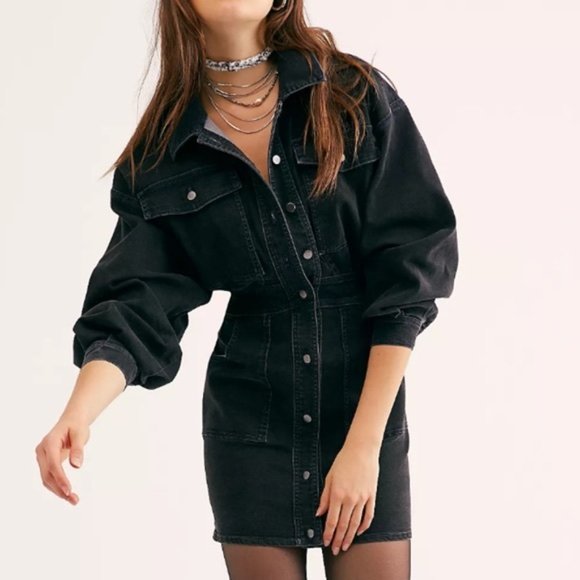 Free People Mia Black Denim Dress - Picture 1 of 3